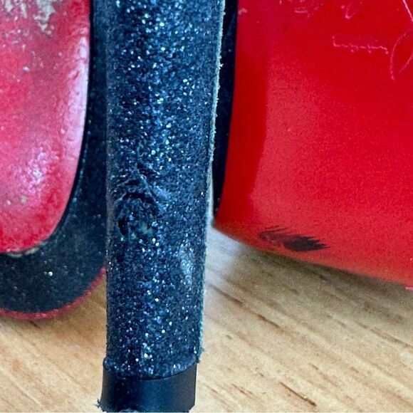 Christian Louboutin Lady Peep Glitter Platform Slingback Pumps Black Red 37.5 - Picture 15 of 16
